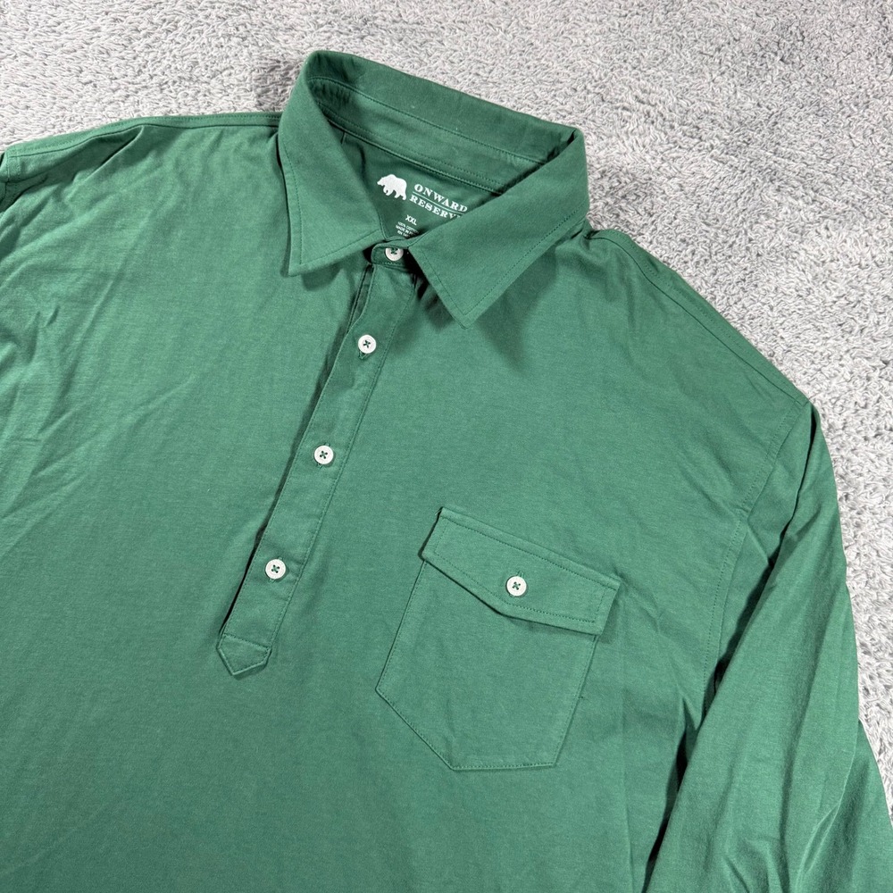 Onward Reserve Polo Shirt Mens XXL Green Long Sleeve Cotton Jersey Pocket Pullov